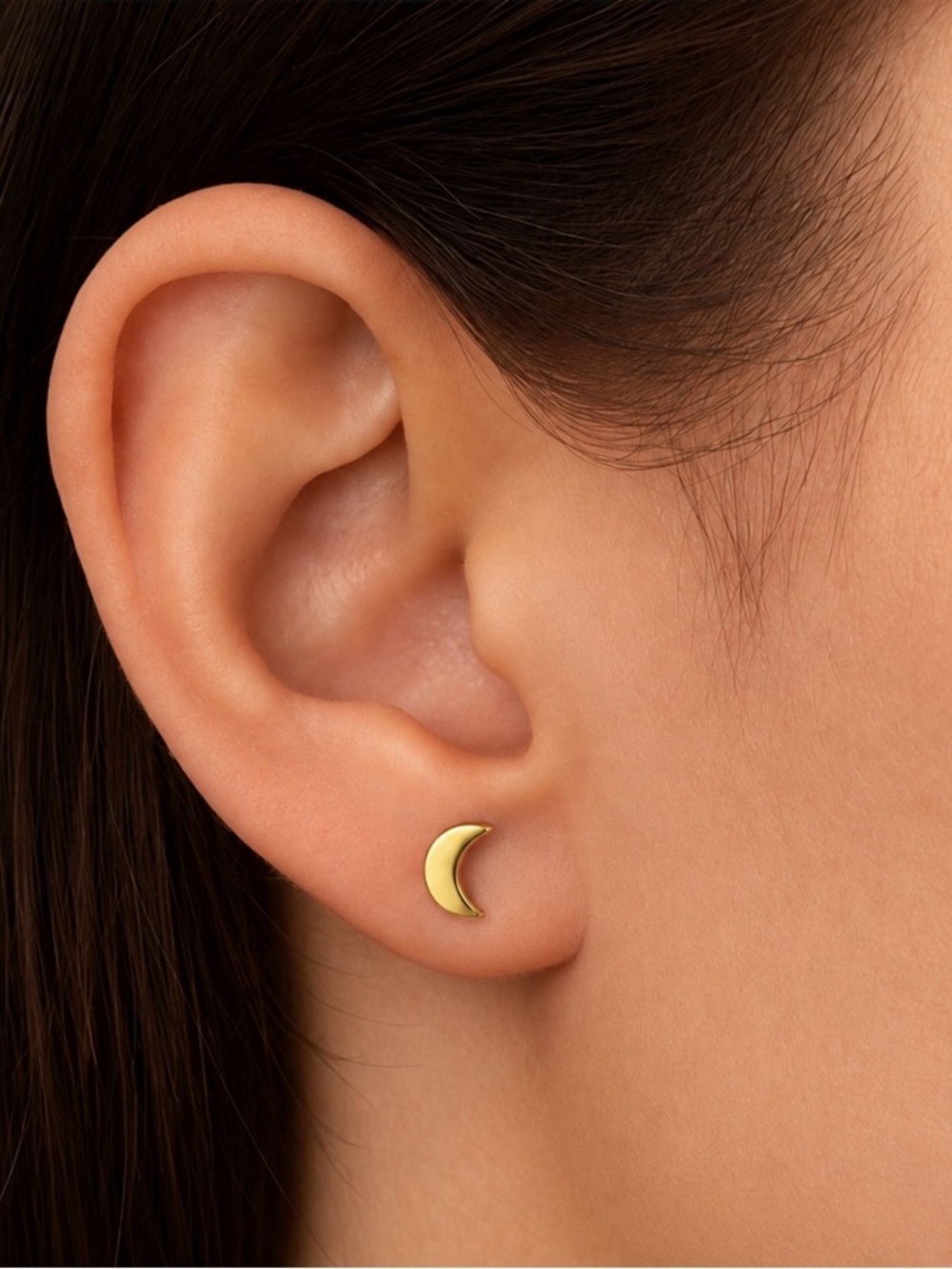 Gold Crescent Moon Flat Back Stud Earrings 20G Stainless Steel - Picture 2 of 5